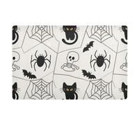 Zerbini a basso profilo con gatto nero e teschio di Halloween, 81,3 x 50,8 cm, retro in gomma antiscivolo, extra per porta anteriore e posteriore e ingresso