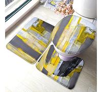 Zerbini Abstract Grey Yellow Modern Composition Brush Marks Yellow Grey Doccia Tappetino Doccia Antiscivolo Zerbini per Porta per Tappetino da Bagno + Contorno + Copriwater 3 Piece Set