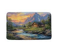 Zerbini Cabin Rustic Nature Green Mountain Sunset River Cabin Hunting Natural Scenery Lavabile in Lavatrice Decorazione Tappetino Doccia per Ingresso Vasca da Bagno Cucina 40X60 CM