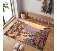 Zerbini Città Costiera Mediterranea per ingresso esterno e interno - 50x80 cm | Tappetino Tramonto Una Casa Europeo Antiscivolo, Resistente per Mantenere la Casa Pulita per Porte D'ingresso, Corridoio