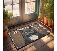 Zerbini con divertenti detti angeli non hanno sempre le ali: un gatto stravagante illustrazione zerbino decorazione esterna grande tappetino di benvenuto all'aperto (50 x 80 cm)