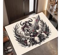 Zerbini Creature Mitologiche Ukiyo-E per ingresso esterno e interno - 60x90 cm | Tappetino Teschio Di Demone Pecora Antiscivolo, Resistente per Mantenere la Casa Pulita per Porte D'ingresso, Corridoio
