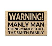 Zerbini Custom Father's Day Mats Warning Manly Man Doing Stuff Doormat Personalized Morbido Zerbini per Porta Super Assorbente Tappetino Doccia per Ingresso Corridoio Camera da Letto 40X60 Cm