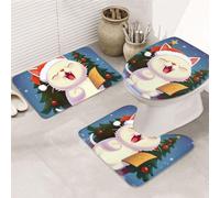Zerbini Cute Cat Sing Christmas Carols Super Assorbente Tappetino Doccia Bagno Tappeti per Tappetino da Bagno + Contorno + Copriwater 3 Piece Set