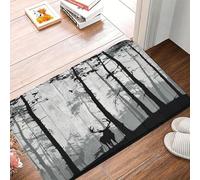 Zerbini Deer Gray Black Misty Tree Wild Animal Deer Elk Rustic Cabin Hunting Zerbini per Porta Morbido Tappetino Doccia Antiscivolo Zerbino per Porta per Vasca da Bagno Ingresso Cucina 40X60 CM
