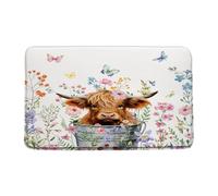Zerbini Farmhouse Highland Cow Pink Blue Rustic Watercolor Butterfly Brown Farm Animal Cow Western Zerbino Morbido Zerbino per Porta per Cucina Camera da Letto Corridoio 40X60 CM