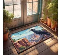Zerbini grandi per ingresso esterno con corvo appollaiato su un ramo con vista sul paesaggio di un canyon, grande tappeto per esterni divertente zerbino per esterni (40 x 60 cm)
