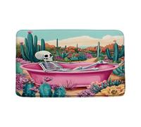 Zerbini Halloween Skull Funny Skull Skeleton in Bathtub Cactus Flowers Mountain Spooky Morbido Tappetino Doccia Decorazione Zerbino per Porta per Ingresso Vasca da Bagno Corridoio 40X60 CM