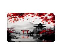 Zerbini Japanese Cherry Black Red Floral Mountain Sun Anime Oriental Landscabstract Ink Art Super Assorbente Tappeti Decorazione Tappetino Doccia per Vasca da Bagno Ingresso Corridoio 40X60 CM