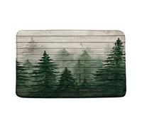 Zerbini Misty Green Watercolor Pine Trees Abstract Foggy Mountain Rustic Nature Sceneryes Zerbino Morbido Tappetino Doccia Decorazione per Cucina Camera da Letto Corridoio 40X60 CM