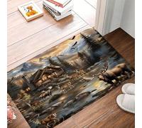 Zerbini Moose Deer Cabin Wild Animal Rustic Moose Deer Elk Tree Mountain River Tappetino Doccia Lavabile in Lavatrice Zerbino Morbido per Cucina Camera da Letto Vasca da Bagno 40X60 CM