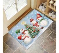 Zerbini Natale per Interni 50x70 cm,Zerbini Morbidi Lavabili in Lavatrice Astratto Albero Natale,Assorbente Antiscivolo Basso Profilo Felicità Pupazzo Neve Fiocchi Neve Tappetino per Ingresso Blu