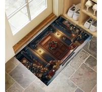 Zerbini Natale per Interni 80 x 120 cm,Zerbini Morbidi Lavabili in Lavatrice Fiocco Albero Natale,Assorbente Antiscivolo Basso Profilo Stile Europeo Porta In Legno Tappetino per Ingresso,Cucina Nero