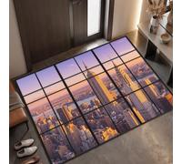 Zerbini Panorama Della Città per ingresso esterno e interno - 40x60 cm | Tappetino Grattacieli Finestre Finte Antiscivolo, Resistente per Mantenere la Casa Pulita per Porte D'ingresso, Corridoio