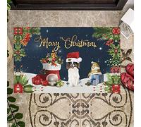 Zerbini Papillon Dog Merry Christmas Tappeti Super Assorbente Zerbini per Porta Lavabile in Lavatrice per Cucina Camera da Letto 40X60 Cm