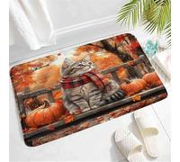 Zerbini per esterni Fall Cat Autumn Pumpkin Maple Tree Leaves Harvest Thanksgiving Cute Kitten Farmhouse Animal Tappetino di benvenuto Tappetino WC 40×60cm per Porta d'Ingresso,Ufficio,Terrazzo