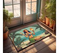 Zerbini per ingresso esterno divertente fiamma della passione: spiaggia tropicale tatuata donna con torce di fuoco zerbino porta d'ingresso tappetino interno tappeto vacanza (50 x 80 cm)