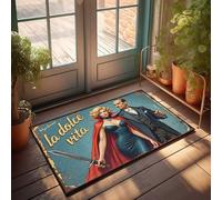 Zerbini per ingresso esterno divertente La Dolce Vita: un audace duo in stile vintage elegante zerbino porta d'ingresso tappetino per le vacanze (65 x 90 cm)