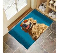 Zerbini per Interni 50 x 80 cm, Zerbini Morbidi Lavabili in Lavatrice Animali Carini, Assorbente Antiscivolo Basso Profilo Tappetino Occhiali Da Sole Golden Retriever per Ingresso, Cucina Blu