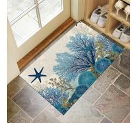 Zerbini per Interni 50 x 80 cm, Zerbini Morbidi Lavabili in Lavatrice Oceano Astratto, Assorbente Antiscivolo Basso Profilo Tappetino Stella Marina Corallo per Ingresso, Cucina Blu