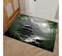 Zerbini per Interni 50x80 cm, Zerbino Trappola Sporco Edifici Padiglioni Antichi, Tappetino Montagna Innevata Foresta Bambù Antiscivolo Lavabile Tappeti Basso Profilo per Ingresso, Cucina, Grigio