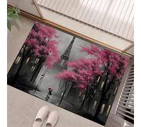 Zerbini Per Interni 50X80Cm Strada Dei Ciliegi In Fiore Grigio Carbone, Tappeto Lavabile Antiscivolo Tappetino Morbido A Pelo Basso Tappetini Per Ingresso Portico Anteriore - Paesaggio Parigino