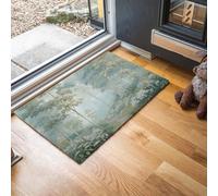 Zerbini per Interni 90x150 cm, Zerbino Fiori Selvatici Lungo Il Sentiero Nel Bosco, Tappetino Foresta Nebbiosa Antiscivolo Tappeti Basso Profilo per Ingresso, Cucina, Bagno, Azzurro-Verde Chiaro