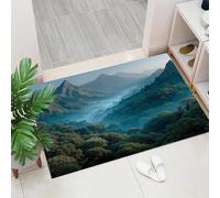 Zerbini per Interni 90x150 cm, Zerbino Trappola Sporco Montagne Nebbiose, Tappetino Paesaggio Della Foresta Pluviale Antiscivolo Lavabile Tappeti Basso Profilo per Ingresso, Cucina, Bagno, Blu-Verde