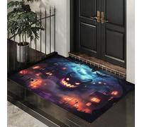Zerbini per Interni Città Halloween, Zerbini Casa Infestata Dell'Orrore Morbidi Lavabili in Lavatrice Tappeto Antiscivolo a Basso Profilo per Cucina, Porta Posteriore Anteriore, 50 x 80 cm - Grigio