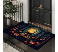 Zerbini per Interni Foresta Halloween, Zerbini Cartone Animato Gatto Nero Zucca Lavabili in Lavatrice Tappeto Antiscivolo a Basso Profilo per Cucina, Porta Posteriore Anteriore, 80 x 120 cm - Marrone
