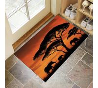 Zerbini per Interni Tramonto Africano, Zerbini Sagoma Di Elefante Morbidi Lavabili in Lavatrice Tappeto Antiscivolo a Basso Profilo per Cucina, Porta Posteriore Anteriore, 80 x 120 cm - Arancia