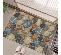 Zerbini per Interni, Zerbini Morbidi Lavabili in Lavatrice,Marrone Naturalismo Ciottoli Blu,Antiscivolo a Basso Profilo per Ingresso, Cucina, 80 x 120 cm