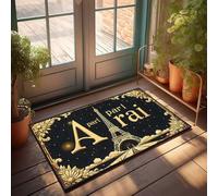Zerbini personalizzati per porta d'ingresso una notte parigina: Torre Eiffel illuminato, zerbino per esterni e decorazione autunnale (65 x 90 cm)