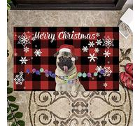 Zerbini Pug Dog Merry Christmas Zerbini per Porta Super Assorbente Zerbino per Porta Morbido per Camera da Letto Corridoio 40X60 Cm