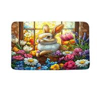 Zerbini Spring Easter Bunny Stained Glass Colorful Florals Plant Cute Rabbit Modern Tappeti Antiscivolo Zerbino Lavabile in Lavatrice per Ingresso Cucina 40X60 Cm