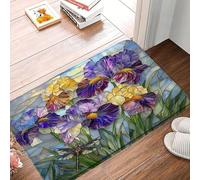 Zerbini Stained Glass Iris Purple Yellow Abstract Flower Dragonfly Modern Plant Zerbino per Porta Morbido Zerbino per Cucina Camera da Letto Vasca da Bagno 40X60 CM