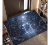 Zerbini Vista Notturna Della Foresta Pluviale Tropicale per ingresso esterno e interno - 90x150 cm | Tappetino Cascata Giungla Antiscivolo per Mantenere la Casa Pulita per Porte D'ingresso, Corridoio