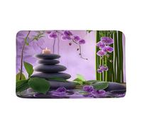 Zerbini Zen Garden Purple Orchid Flower Green Bamboo Black Stone Spa Nature Asian Japanese Tappeti Morbido Zerbino per Porta Super Assorbente per Camera da Letto Corridoio 40X60 Cm