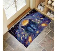 Zerbino 40 X 60 Cm - Animali Fantastici Zerbino Morbido Blu Tappeto Per Ingresso E Interno, Fondo Antiscivolo Gommato, Facile Da Pulire - Rettangolare - Acchiappasogni, Lupo