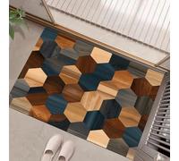 Zerbino 45 X 75 Cm - Esagono Legno Zerbino Morbido Colori Misti Tappeto Per Ingresso E Interno, Fondo Antiscivolo Gommato, Facile Da Pulire - Rettangolare - Stile Bohémien