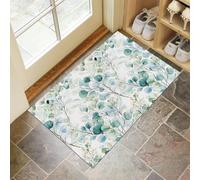 Zerbino 45 X 75 Cm - Foglie Eucalipto Zerbino Morbido Verde Chiaro Tappeto Per Ingresso E Interno, Fondo Antiscivolo Gommato, Facile Da Pulire - Rettangolare - Piante Acquerellate