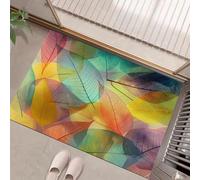 Zerbino 45 X 75 Cm - Foglie Linea Zerbino Morbido Colori Misti Tappeto Per Ingresso Esterno E Interno, Fondo Antiscivolo Gommato, Facile Da Pulire - Rettangolare - Stile Acquerello