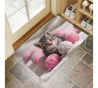 Zerbino 45 X 75 Cm - Gattino Carino Zerbino Morbido Beige Tappeto Per Ingresso E Interno, Fondo Antiscivolo Gommato, Facile Da Pulire - Rettangolare - Fotografare Gli Animali