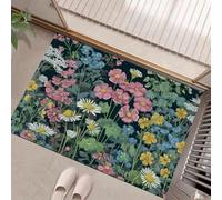 Zerbino 45 X 75 Cm - Giardino Inglese Zerbino Morbido Multicolore Tappeto Per Ingresso E Interno, Fondo Antiscivolo Gommato, Facile Da Pulire - Rettangolare - Fiori Foglie