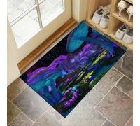 Zerbino 60 X 90 Cm - Funghi Magici Zerbino Morbido Blu Viola Tappeto Per Ingresso E Interno, Fondo Antiscivolo Gommato, Facile Da Pulire - Rettangolare - Cielo Stellato Magico