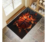 Zerbino 60 x 90 cm, Zerbino Con Pallacanestro Che Sfonda I Muri Esterno Interno Ingresso, Zerbinos Stile Stereoscopico 3D Antiscivolo Con Bordi Resistenti per Porta E Corridoio, Rosso-Arancio