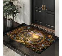 Zerbino 60X90Cm Per Interni Ed Esterni, Biblioteca Albero Fantastico, Tappetino Lavabile In Lavatrice, Zerbini Resistente Morbido Antiscivolo, Paesaggio Foresta Magica, Tappeto Ingresso, Marrone