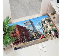 Zerbino, 80x120 cm Tappetino Edifici Angolari Bangkok Street Antiscivolo Lavabile, Zerbino d'Ingresso Scena Strada In Città Moderna Assorbenti Tappeto per Ingresso, Porta e Corridoio, Rosso Mattone