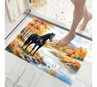 Zerbino 80X120Cm Per Interni Ed Esterni, Animali Foresta Autunnale, Tappetino Lavabile In Lavatrice, Zerbini Resistente Morbido Antiscivolo, Acquerello Cavallo Fiume, Tappeto Ingresso, Arancione