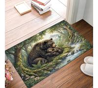 Zerbino 80X120Cm Per Interni Ed Esterni, Orso Bruno Foresta Ad Acquerello, Tappetino Lavabile In Lavatrice, Zerbini Resistente Morbido Antiscivolo, Animali Selvatici, Tappeto Ingresso, Verde Oliva